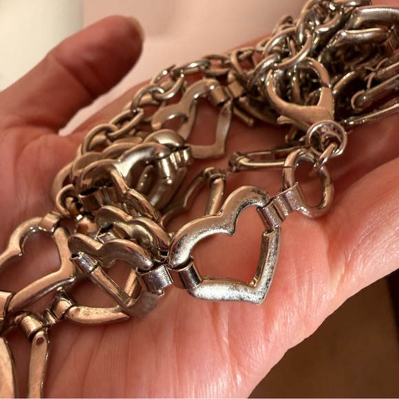 Vintage retro art deco coquette girl silver heart skinny Chain Belt 1980’s main image 4